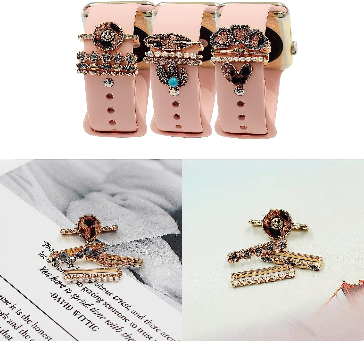 Leopard Watch Band Charms for Apple SmartWatch Band for Decorative Ring Loops 38 40 41 42 44 45mm Compatible with iWatch Series 8 7 6 5 4 3 2 1 Smart Watch Accessories Diamond Jewelry (No Watch Band) - Image 5